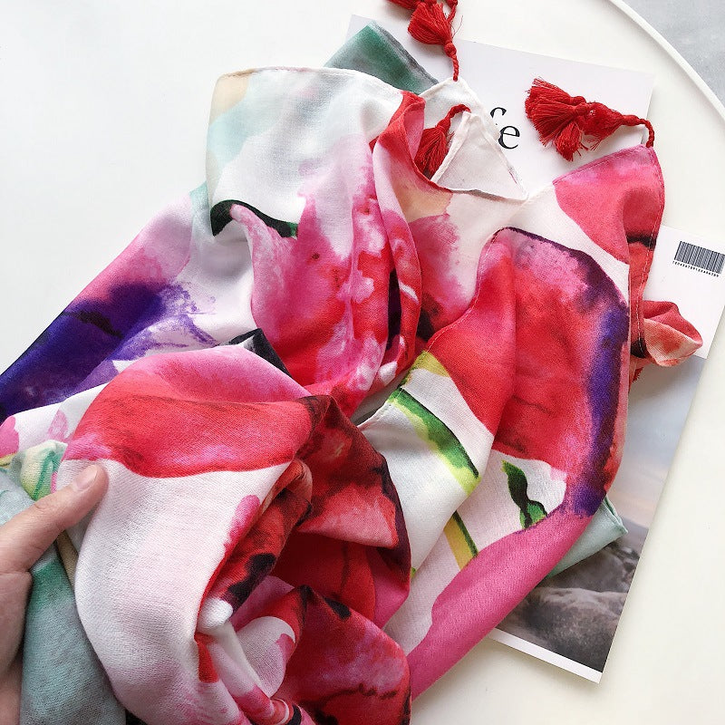 牡丹 スカーフ マフラー 肩掛けショール 家庭用紡織品